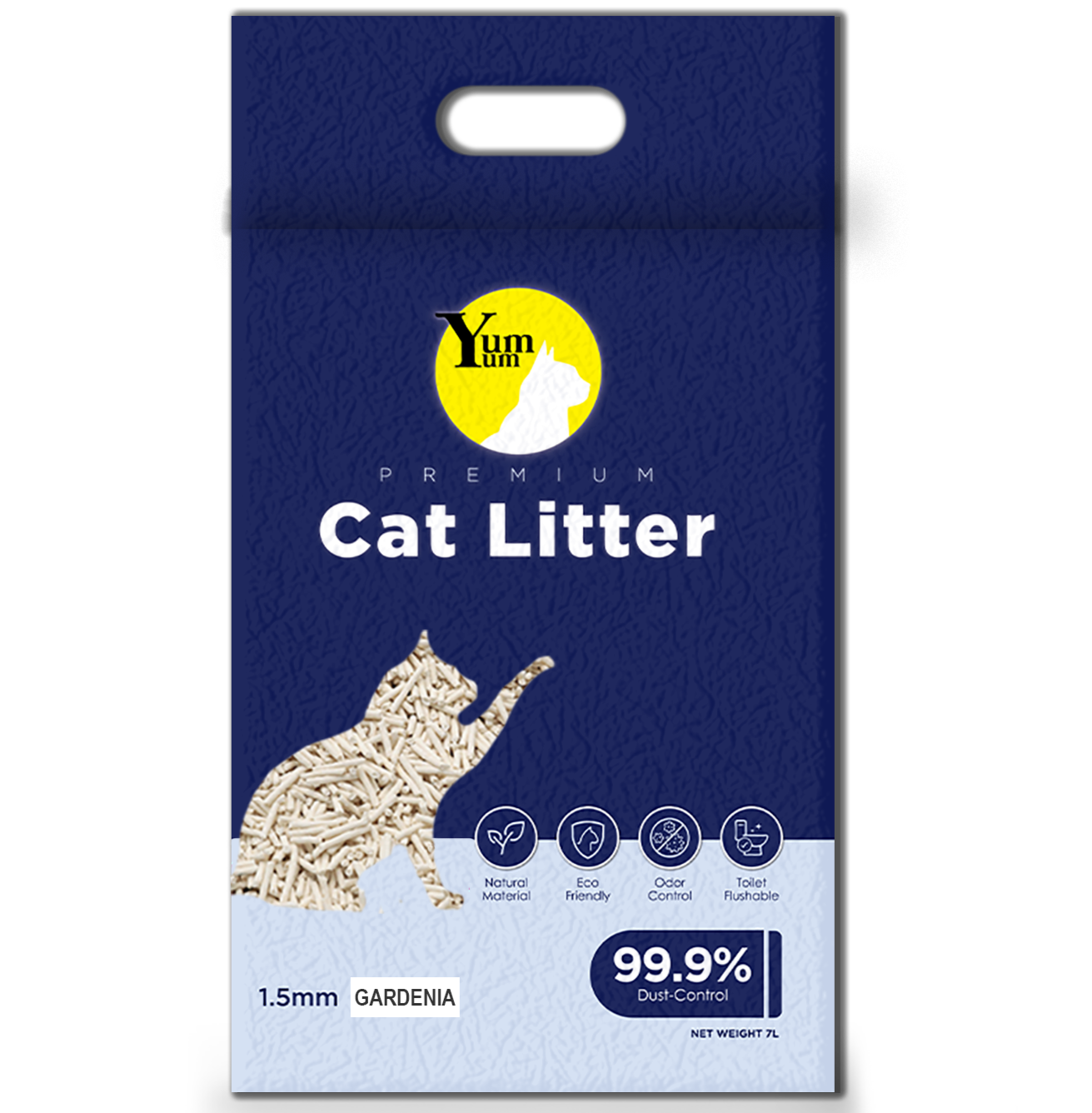 Yum Premium Cat Litter packaging on a white background