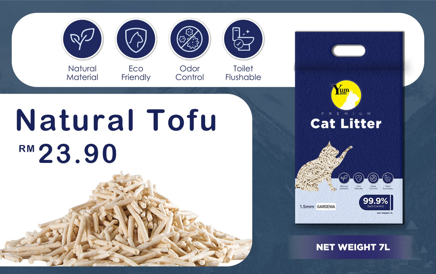 Big Promotion !!!Yum Yum Premium Tofu Cat Litter 7L | Pasir Kucing Tofu Premium Original 高质量豆腐猫砂 强效除臭 快速结 9pcs FREE 1PC